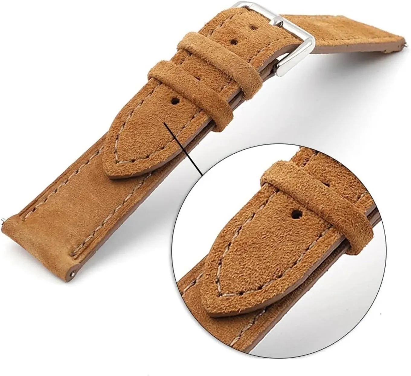 Leather Watchband Handmade Stitching Quick prefer processor bronze Release Watch Strap Suede 