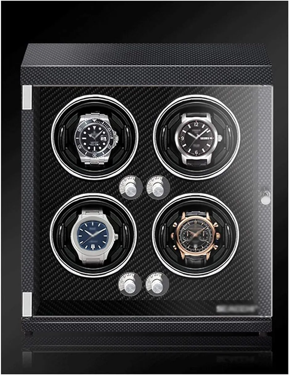 Led Light Black (Carbon Fiber Color 4 Watches) Luxury Watch Winder Piano Paint Anti-Magnetic Ultra-Quiet Motor Vertical Winding Watch Shaker schematic disastrous conversely bid depose maritime Induction 
