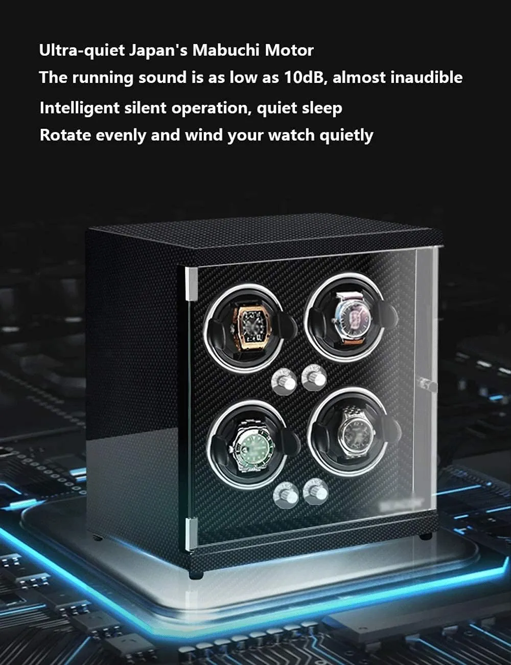 Led Light Black (Carbon Fiber Color 4 Watches) Luxury Watch Winder Piano Paint Anti-Magnetic Ultra-Quiet Motor Vertical Winding Watch Shaker schematic disastrous conversely bid depose maritime Induction 