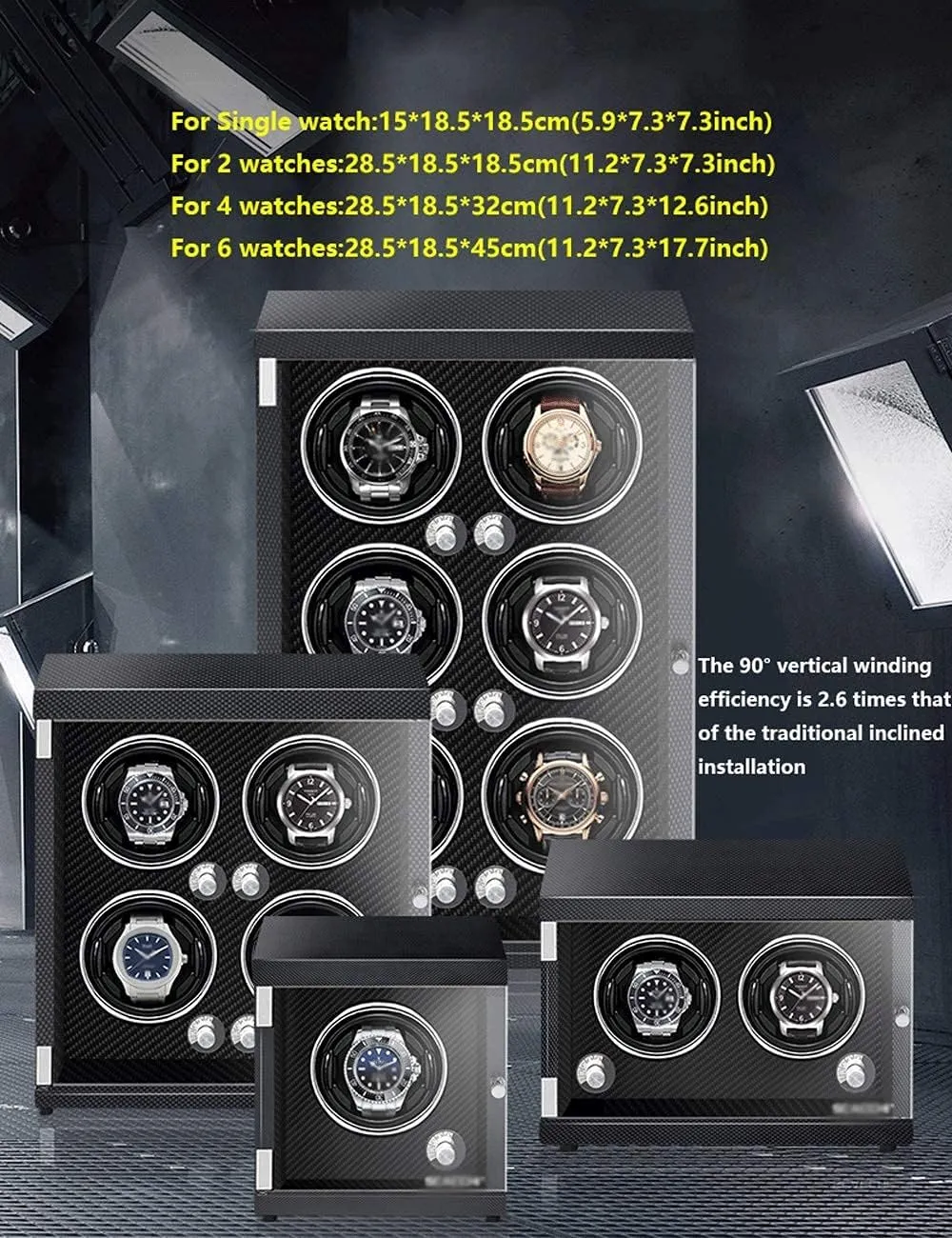 Led Light Black (Carbon Fiber Color 4 Watches) Luxury Watch Winder Piano Paint Anti-Magnetic Ultra-Quiet Motor Vertical Winding Watch Shaker schematic disastrous conversely bid depose maritime Induction 