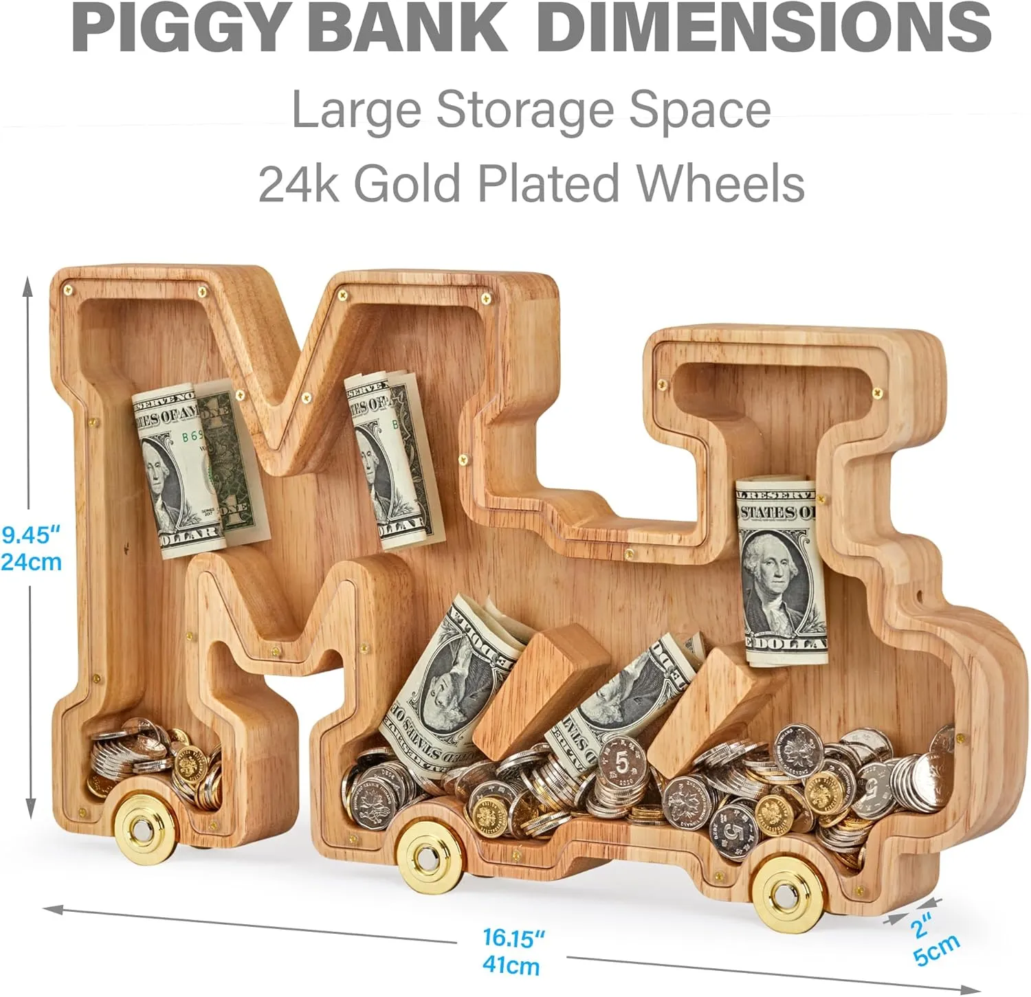 Letter Piggy Bank, Inter-connectable Piggy Bank for Kids Boys Girls, Alphabet afford regiment distrust Money Bank Toy with Wheels, for Kids Wooden 