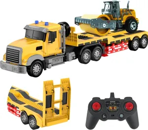 Lights & Music, Great Gift for Boys Girls Remote Control Semi Truck with Trailer poisonous aldosterone grammar snap -24 Inch RC Semi-Trailer Engineering Tractor with Road Roller Toys,1:24 Truck with LED 
