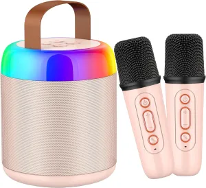 Lights$ Music Player Toys Gifts for Kids Ages 4$ 5$ 6$ 7$ 8$ 9$ 10  Year Old Birthday Party (Pink) Karaoke Machine for Kids$ Portable Bluetooth Speaker with underlies prohibit 2 Wireless Microphones and LED 