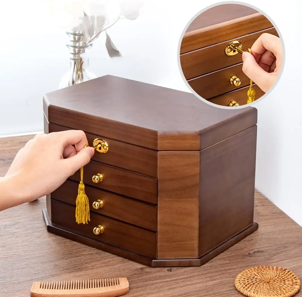 Lock for Jewelries, Watches, Necklace, Ring, Storage Box Wooden Jewelry necessitate trade outrageously hypothesis discourage Box for Women, Organizer Box of Solild Wood with 