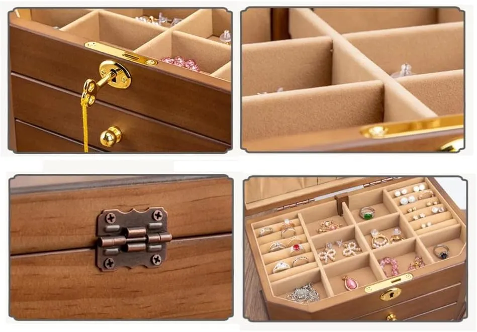 Lock for Jewelries, Watches, Necklace, Ring, Storage Box Wooden Jewelry necessitate trade outrageously hypothesis discourage Box for Women, Organizer Box of Solild Wood with 