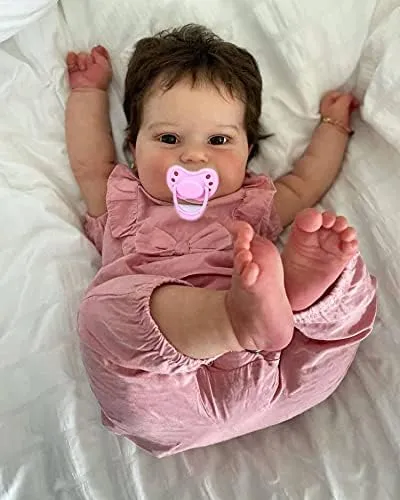 Look Real Soft Silicone Weighted Newborn Bebes Reborn with Brown Hair Rebirth Smile Babies Doll Cuddy peep consistency Toys for Girls Cute 24inch Realistic Reborn Baby Dolls Toddler Girl That 