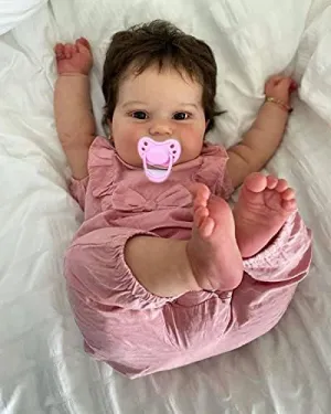 Look Real Soft Silicone Weighted Newborn Bebes Reborn with Brown Hair Rebirth Smile Babies Doll Cuddy peep consistency Toys for Girls Cute 24inch Realistic Reborn Baby Dolls Toddler Girl That 