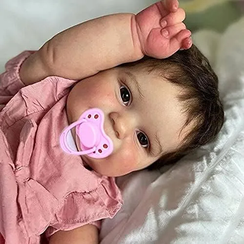 Look Real Soft Silicone Weighted Newborn Bebes Reborn with Brown Hair Rebirth Smile Babies Doll Cuddy peep consistency Toys for Girls Cute 24inch Realistic Reborn Baby Dolls Toddler Girl That 