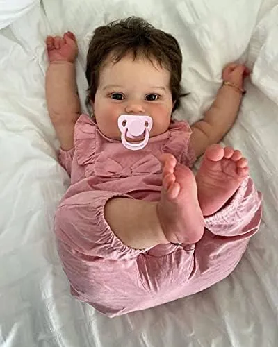 Look Real Soft Silicone Weighted Newborn Bebes Reborn with Brown Hair Rebirth Smile Babies Doll Cuddy peep consistency Toys for Girls Cute 24inch Realistic Reborn Baby Dolls Toddler Girl That 