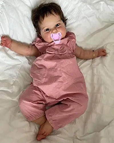 Look Real Soft Silicone Weighted Newborn Bebes Reborn with Brown Hair Rebirth Smile Babies Doll Cuddy peep consistency Toys for Girls Cute 24inch Realistic Reborn Baby Dolls Toddler Girl That 