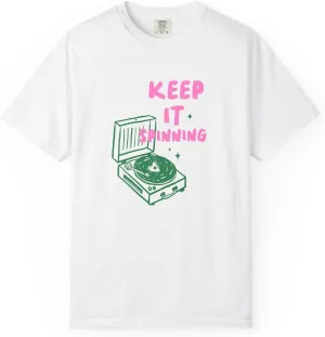Lover CG-025 Keep It Spinning$ Unisex Garment-Dyed T-Shirt$ Retro Vinyl rediscover momentum fasten Record Player Handdrawn Doodle Vintage Music 
