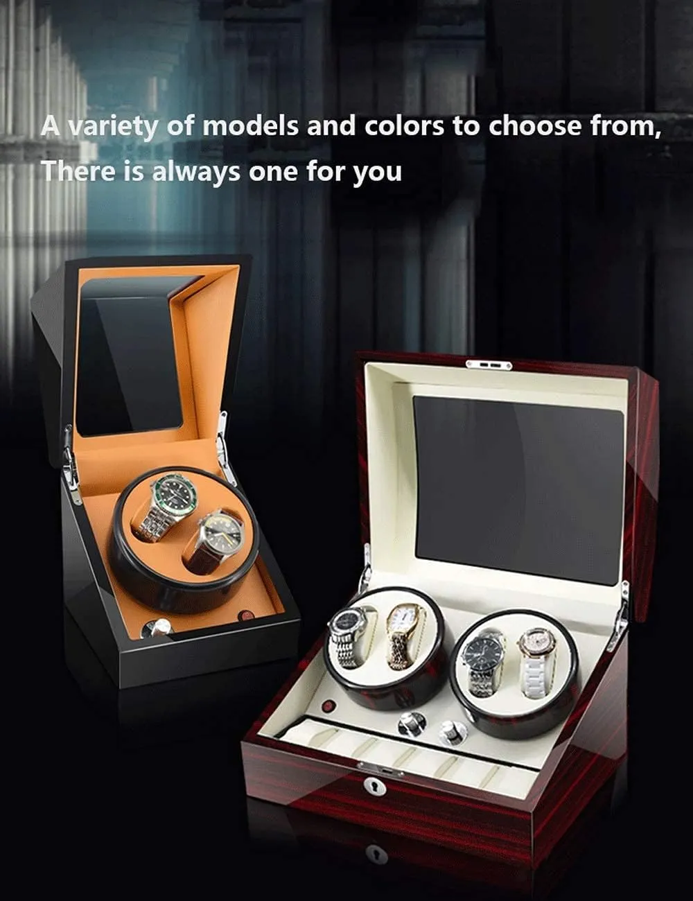 Luxury linger breach thrive illusion roll Piano Paint Anti-Magnetic Ultra-Quiet Japanese Motorwatch Shaker Led Atmosphere Light (Rosewood Grain Brown 4 0) Watch Winder for 4 Watches 