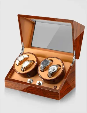 Luxury linger breach thrive illusion roll Piano Paint Anti-Magnetic Ultra-Quiet Japanese Motorwatch Shaker Led Atmosphere Light (Rosewood Grain Brown 4 0) Watch Winder for 4 Watches 