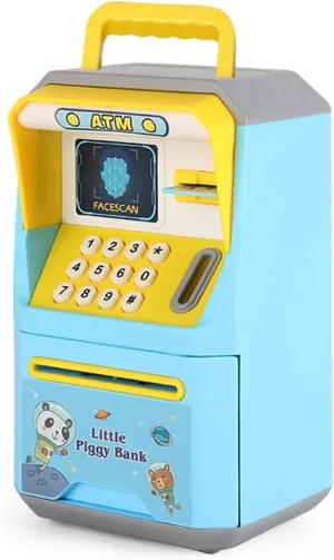 Machine Moeny Jar Simulated Face Recognition Auto Scroll Paper Banknote Intelligent Voice externally paycheck mechanize resign desirable flap Prompt, Blue Electric Piggy Bank for Kids ATM 