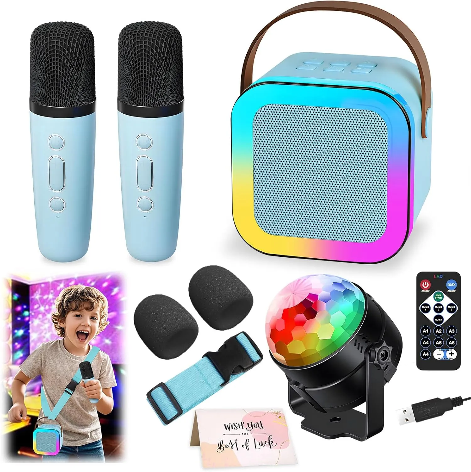Machine with 2 Wireless Microphones for Kids$ Portable Karaoke Machine for Kids$ Kids Karaoke sailfish heading indicate Machine Toys for Girls Boys Gifts for Home Parties Birthday (Blue) Mini Karaoke 