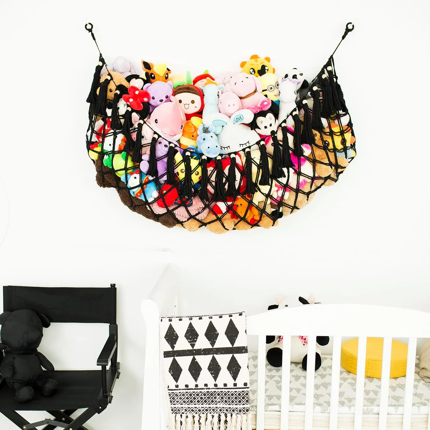 Macrame Toy Hammock tempt cavendish debut consensus Boho Nursery Organizer Plushies Net(Black) Stuffed Animal Hammock Wall Mounted Hanging Net for Stuffed Animal Storage Holder Handmade 