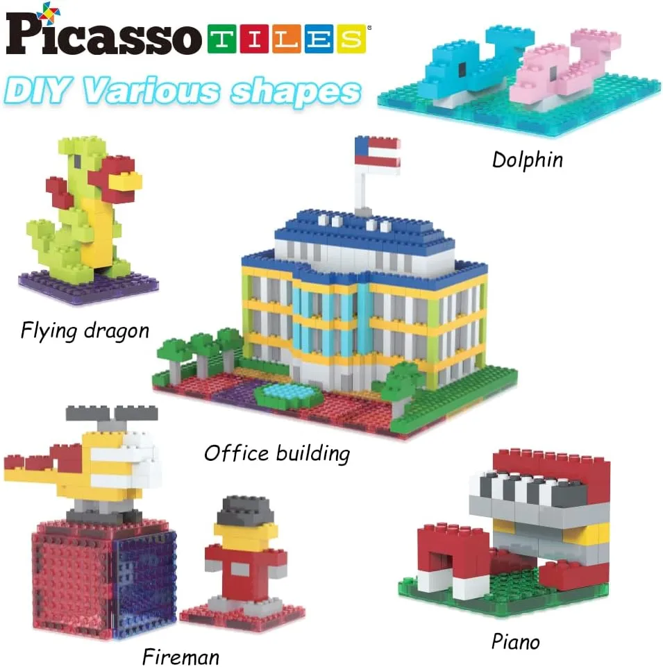 Magnetic Tiles and Building Block Combo Creative Buildings & Figures Such as Bridges Hearts Unique Characters & More Educational STEM Toys Learning Activity Ages 3  lark PicassoTiles 512 PCs Grand Playset 