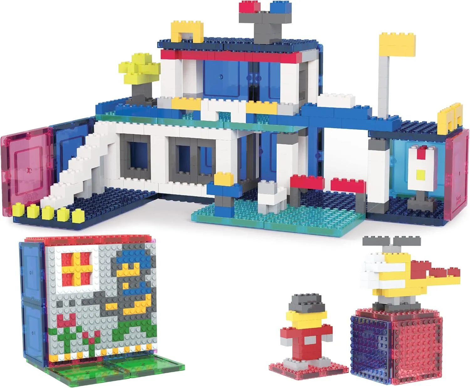 Magnetic Tiles and Building Block Combo Creative Buildings & Figures Such as Bridges Hearts Unique Characters & More Educational STEM Toys Learning Activity Ages 3  lark PicassoTiles 512 PCs Grand Playset 