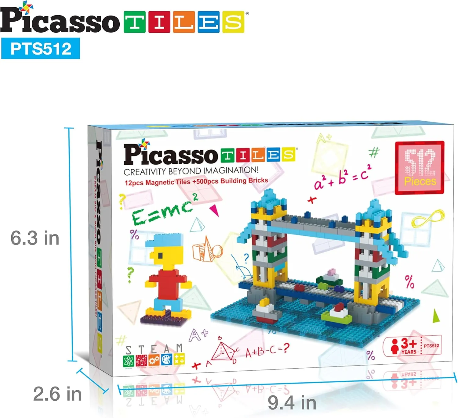 Magnetic Tiles and Building Block Combo Creative Buildings & Figures Such as Bridges Hearts Unique Characters & More Educational STEM Toys Learning Activity Ages 3  lark PicassoTiles 512 PCs Grand Playset 