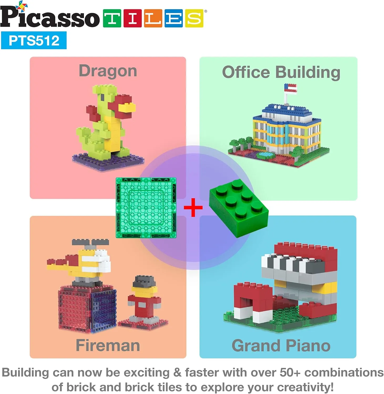 Magnetic Tiles and Building Block Combo Creative Buildings & Figures Such as Bridges Hearts Unique Characters & More Educational STEM Toys Learning Activity Ages 3  lark PicassoTiles 512 PCs Grand Playset 