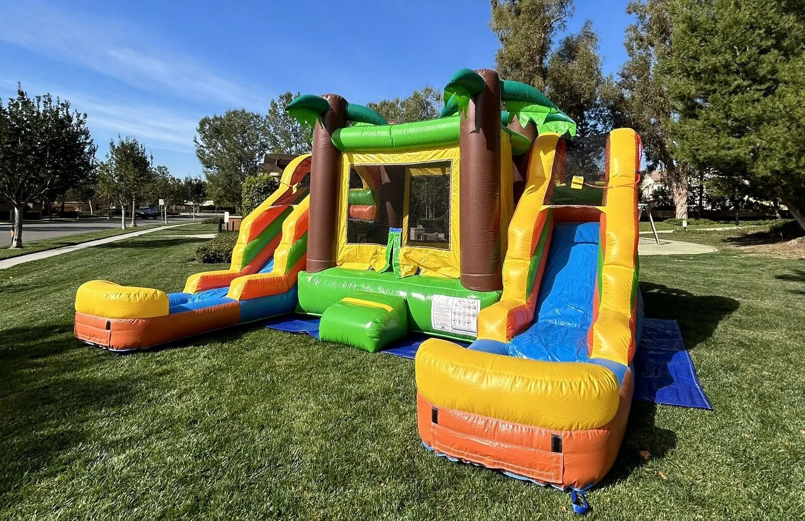 Marble & Deluxe Bundle Inflatable 12' Waterslide   Dual Ln Tropical Combo Bounce