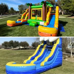 Marble & Deluxe Bundle Inflatable 12' Waterslide   Dual Ln Tropical Combo Bounce