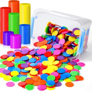 Markers for Math Practice, Game Tokens and Teaching Rewards 700 Pcs Round Counters for Kids 1 inch Bingo snowy Chips Bulk 7 Colors with Storage Box Plastic Poker Chips Counting 