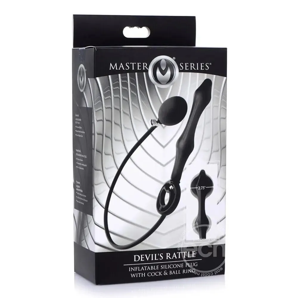 Master Series Silicone Black Inflatable Anal Plug with Cock Ring