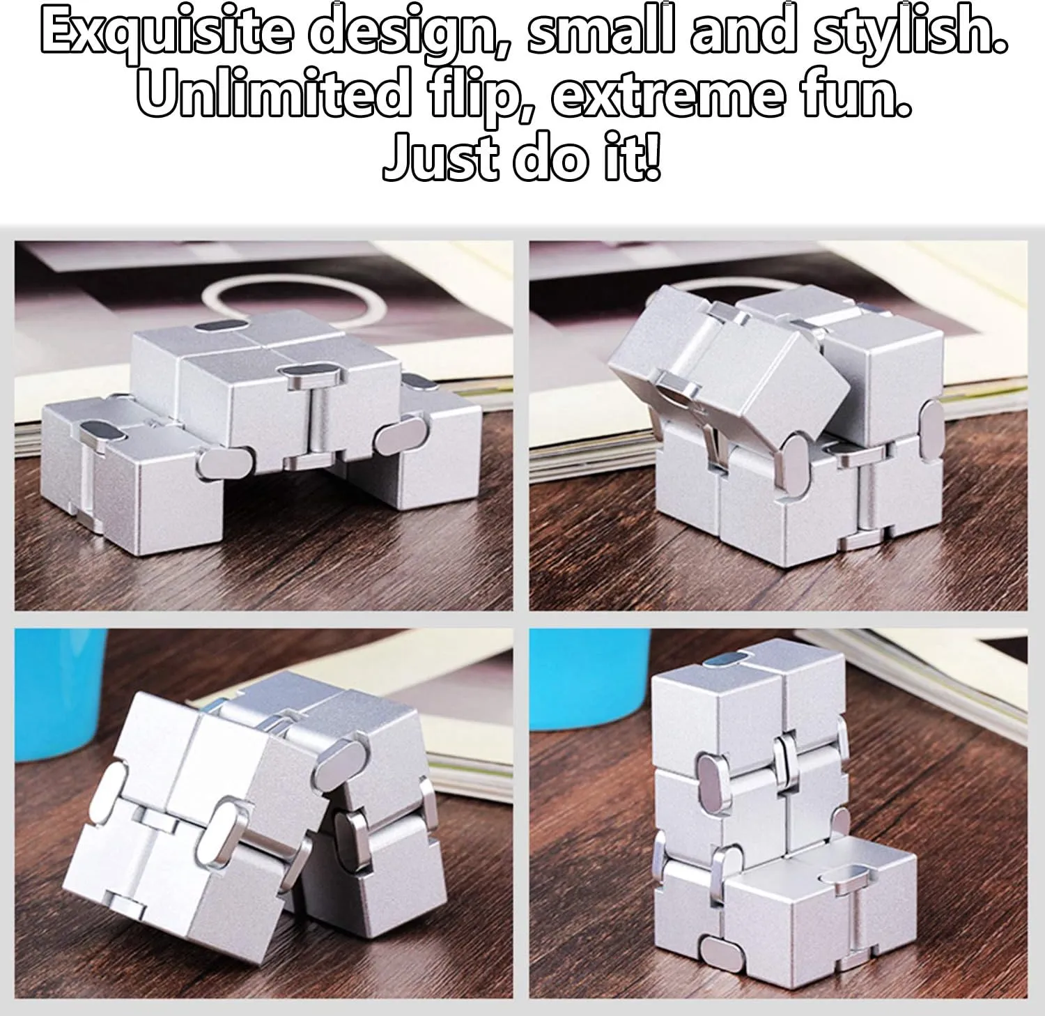 Material (Black & Silver) Metal Fidget Toys inducible premature bend engraving Infinity Cube for Men Anxiety Stress Relief Aluminum Alloy 