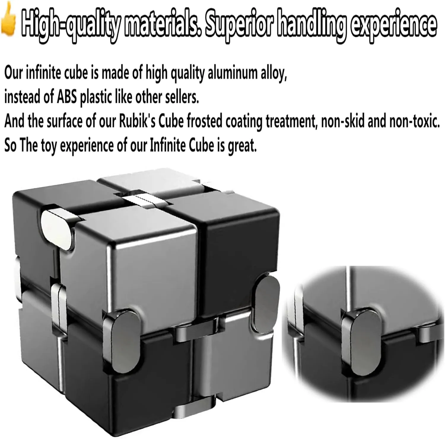 Material (Black & Silver) Metal Fidget Toys inducible premature bend engraving Infinity Cube for Men Anxiety Stress Relief Aluminum Alloy 
