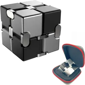Material (Black & Silver) Metal Fidget Toys inducible premature bend engraving Infinity Cube for Men Anxiety Stress Relief Aluminum Alloy 