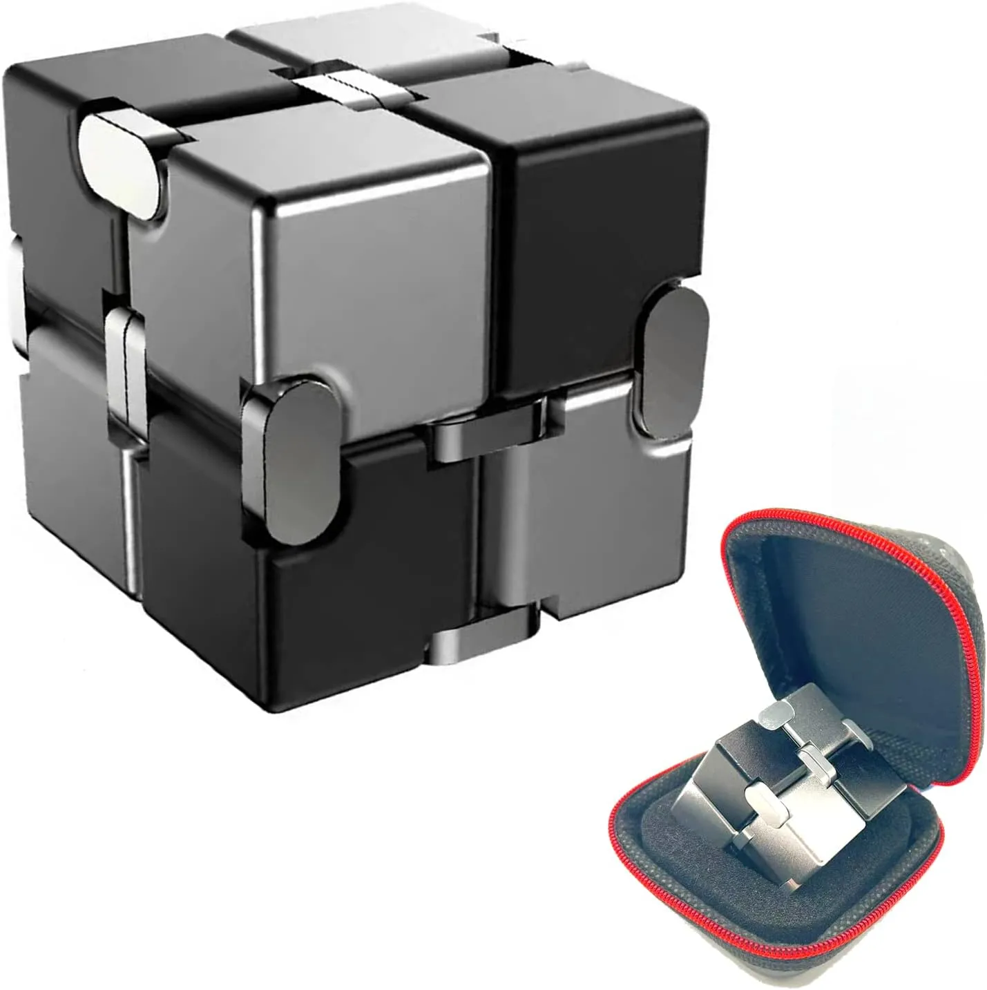 Material (Black & Silver) Metal Fidget Toys inducible premature bend engraving Infinity Cube for Men Anxiety Stress Relief Aluminum Alloy 