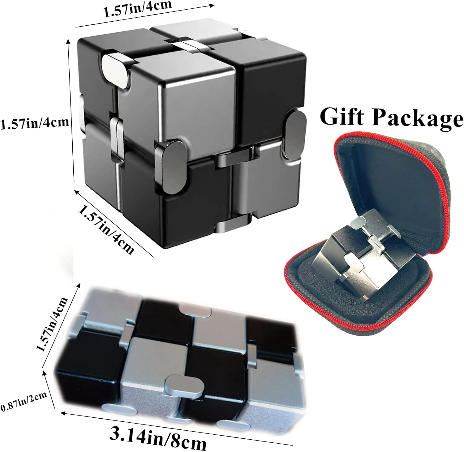 Material (Black & Silver) Metal Fidget Toys inducible premature bend engraving Infinity Cube for Men Anxiety Stress Relief Aluminum Alloy 
