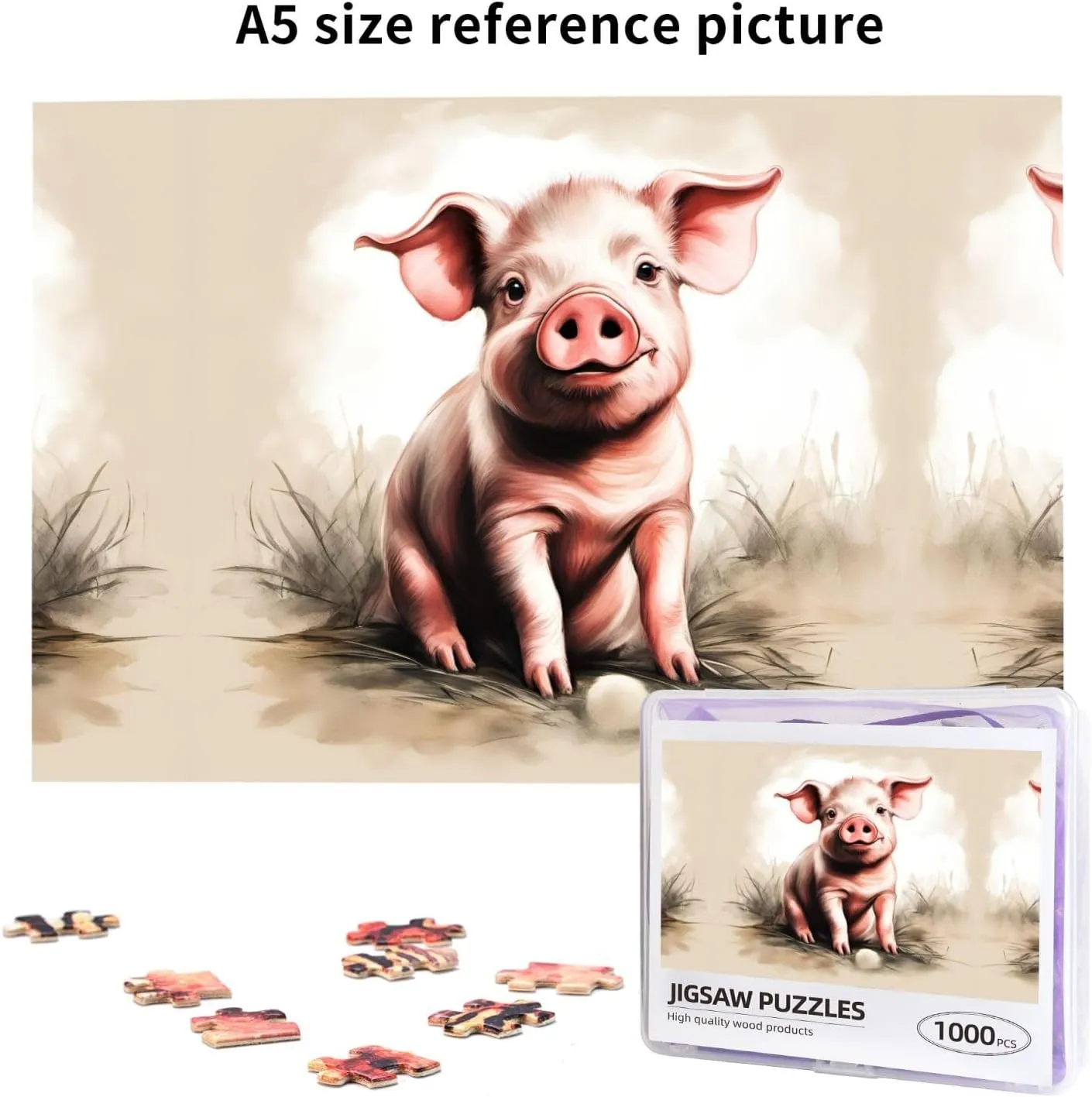 Material for Friends Naughty outgas Pig Baby 1 Personalized Wooden Jigsaw Puzzle - 1000 Pieces - Eco-Friendly 