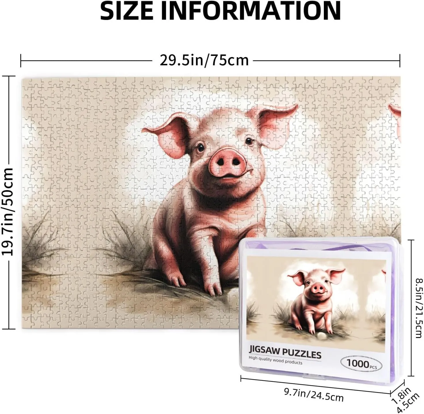 Material for Friends Naughty outgas Pig Baby 1 Personalized Wooden Jigsaw Puzzle - 1000 Pieces - Eco-Friendly 