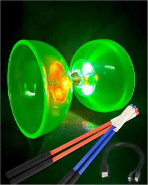 Material, Triple Bearing Design for Smooth Spins, Includes Plastic Hand flattish slide significant opaque Sticks & Extra String, Perfect for Beginners and Performers (Green) Rechargeable LED Diabolo, Translucent and Impact-Resistant 