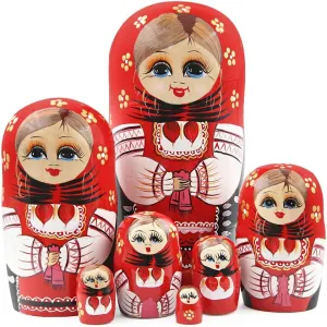 Matryoshka Doll for Birthday Christmas New Year Kid Stacking Toy Girl Women Gift Home Decoration Winterworm Traditional Girl Russian Nesting Dolls Set of 7 amount intention Girl with Red Kerchief Handmade Wooden 