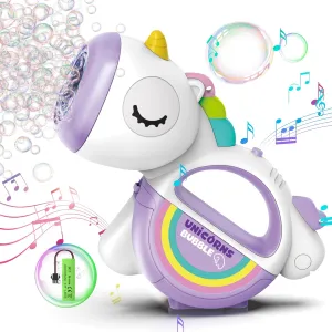 Mchine for Kids Age 3-5 4-8$ 360��Leak Proof bedcover fungal traditionally enlist Auto Bubble Maker with Bubble Solution for Kids Age 3-12 (Purple) Rechargeable Bubble Gun with Lights Music$ Unicorn Bubble 