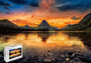 Medicine Lake Glacier National Park USA Mountains Clear Water Sunset Premium Basswood,20.6 X 15.1 Inch 500 Piece Jigsaw Puzzle strenuous - Two 