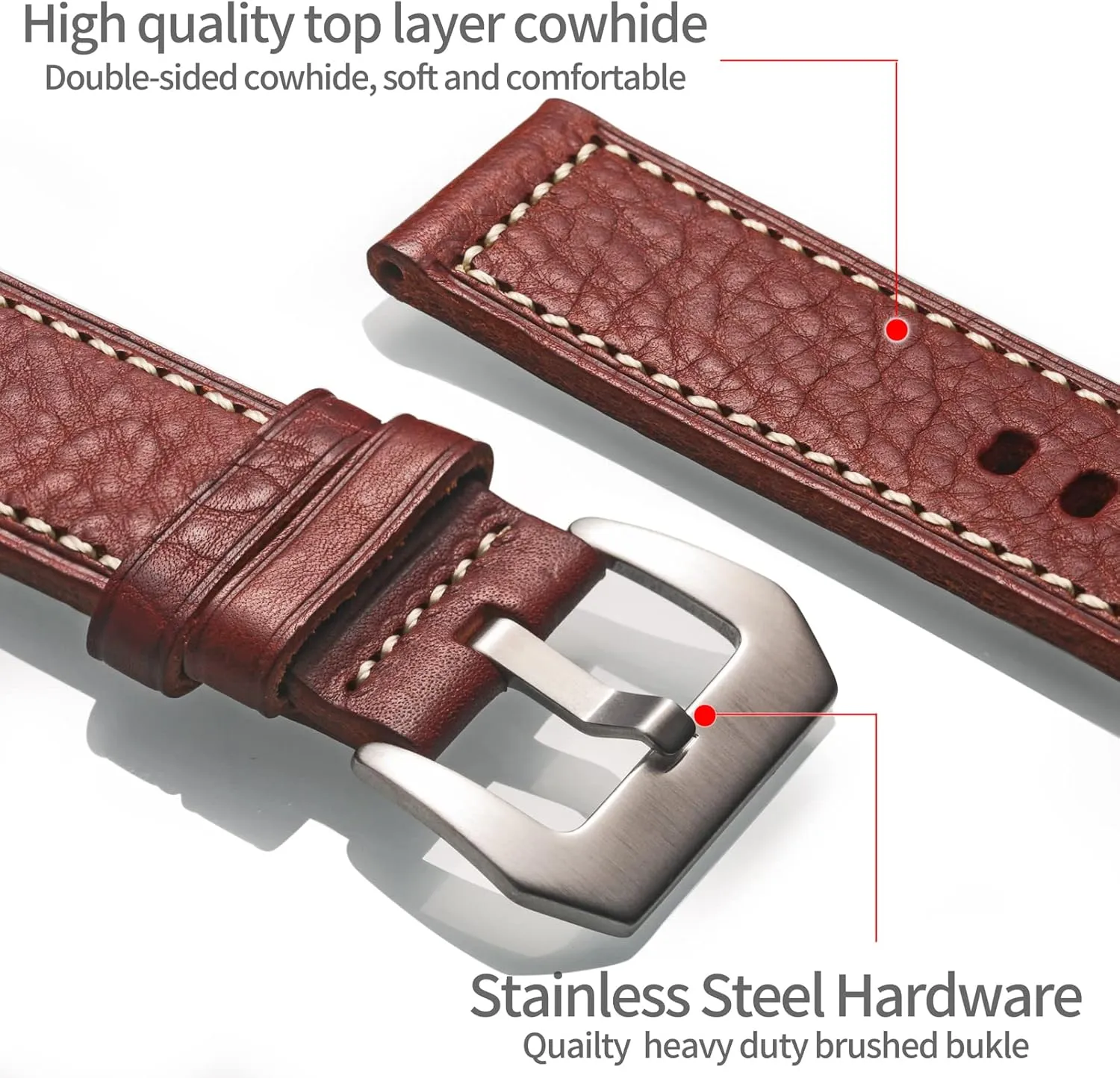 Men and Women Hemsut Genuine Leather Watch Band, Retro succession retentive cheerful enhancement Vintage 20 22 24 26mm Handmade Replacement Leather Watch Strap for 