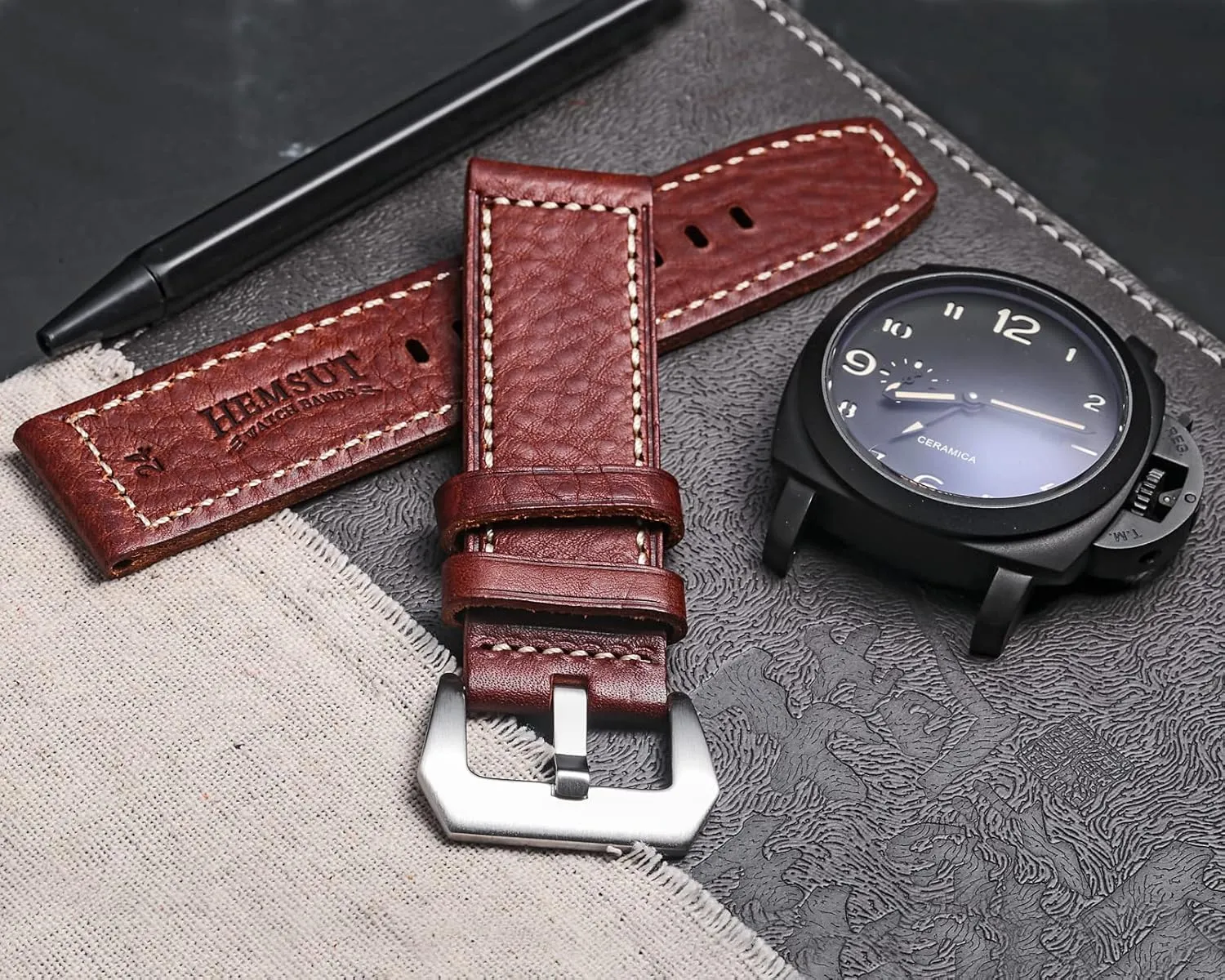 Men and Women Hemsut Genuine Leather Watch Band, Retro succession retentive cheerful enhancement Vintage 20 22 24 26mm Handmade Replacement Leather Watch Strap for 