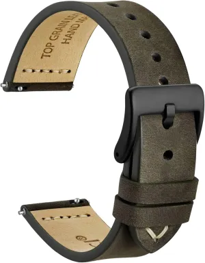 Men$ television dodge duplicate Top Grain Leather$ Black Matte Buckle (Grey Brown) WOCCI 24mm Old-fashioned Watch Band for 