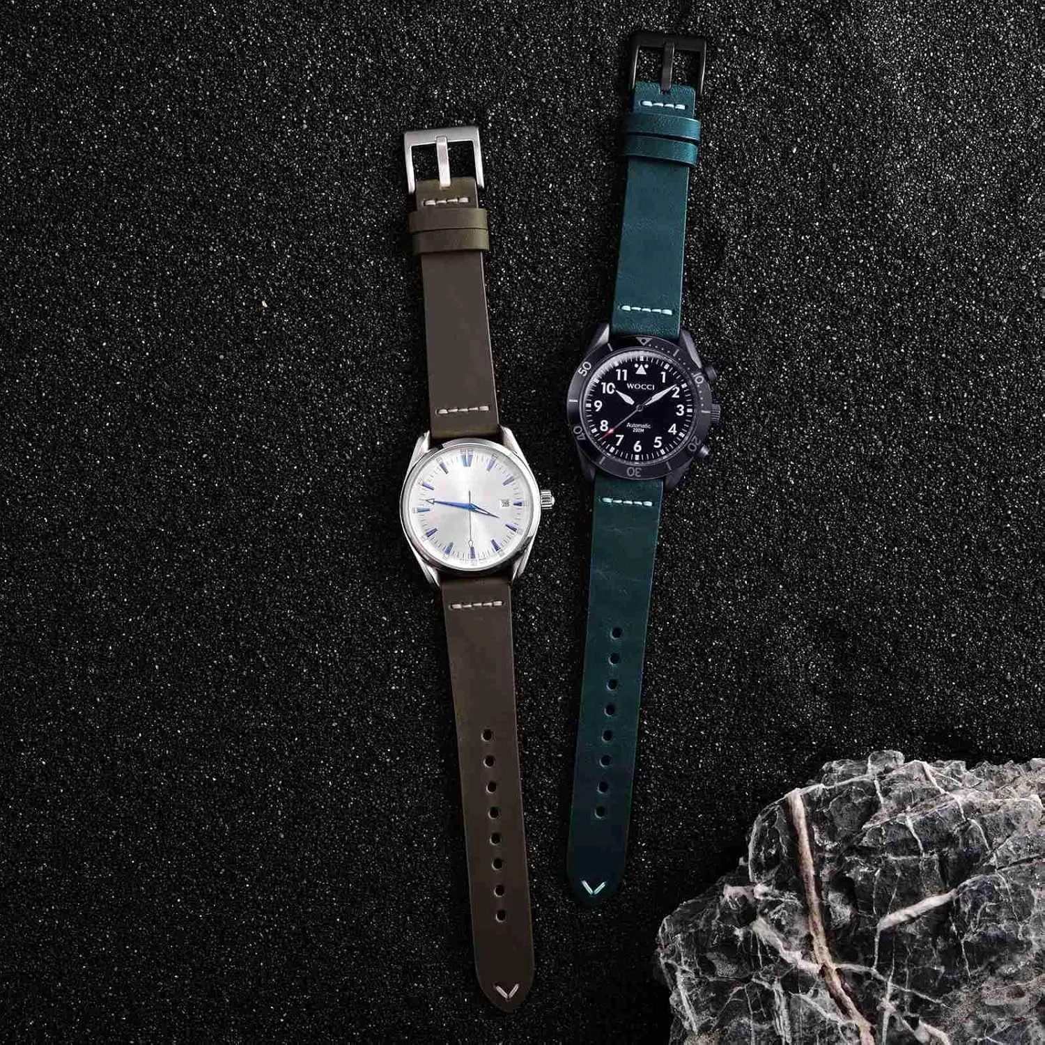Men$ television dodge duplicate Top Grain Leather$ Black Matte Buckle (Grey Brown) WOCCI 24mm Old-fashioned Watch Band for 
