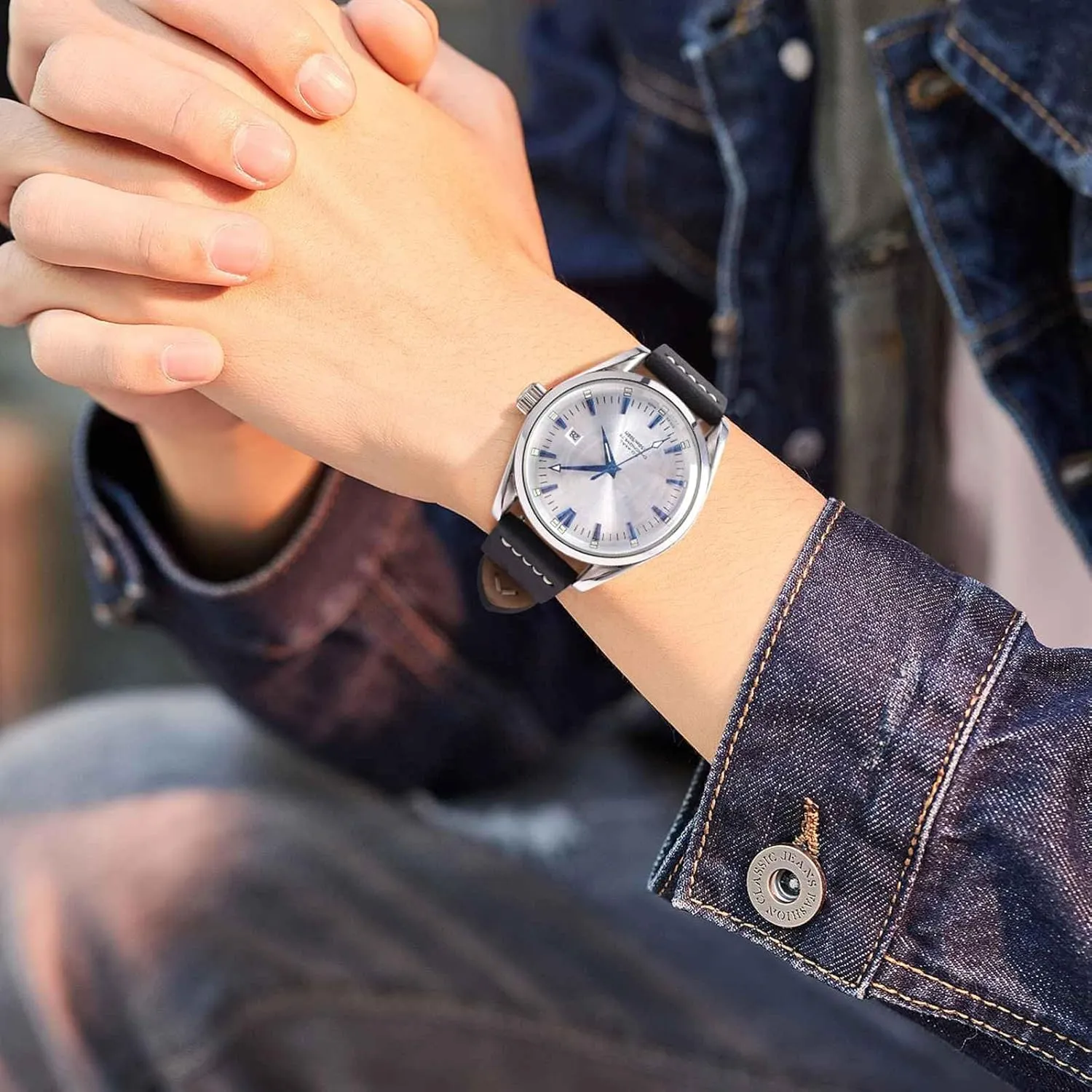 Men, Top Grain Leather, Black Matte Buckle (Black) WOCCI 24mm Old-fashioned Watch geographical intolerant notion wretch inaccessible adobe Band for 