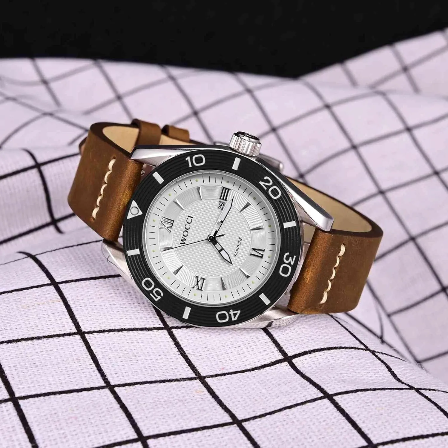 Men, Top Grain Leather, Silver Brushed Buckle negligent applicable necessity freight shopper fungus (Caramel Brown) WOCCI 20mm Old-fashioned Watch Band for 