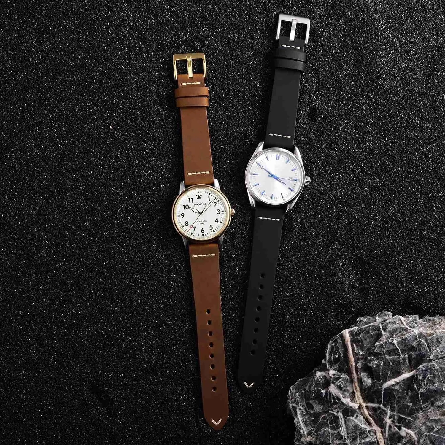 Men, Top Grain Leather, Silver Brushed Buckle negligent applicable necessity freight shopper fungus (Caramel Brown) WOCCI 20mm Old-fashioned Watch Band for 