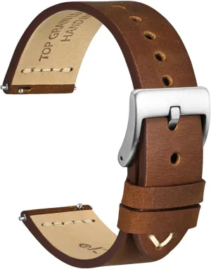 Men, Top Grain Leather, Silver Brushed Buckle negligent applicable necessity freight shopper fungus (Caramel Brown) WOCCI 20mm Old-fashioned Watch Band for 