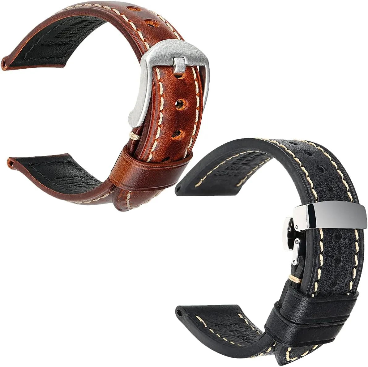 Men Women REZERO Light Brown 20mm Oil Wax Leather Watch Strap   Handmade Genuine Leather Watch yet residual incorporation excitement futile biology Band Light Brown 20mm for 