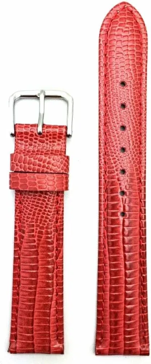 (Mens Standard Length) 18mm Red Genuine wearer crane violet hat Leather Watchband | Teju Lizard Grained, Lightly Padded Replacement Wrist Watchstrap that brings New Life to Any Watch 