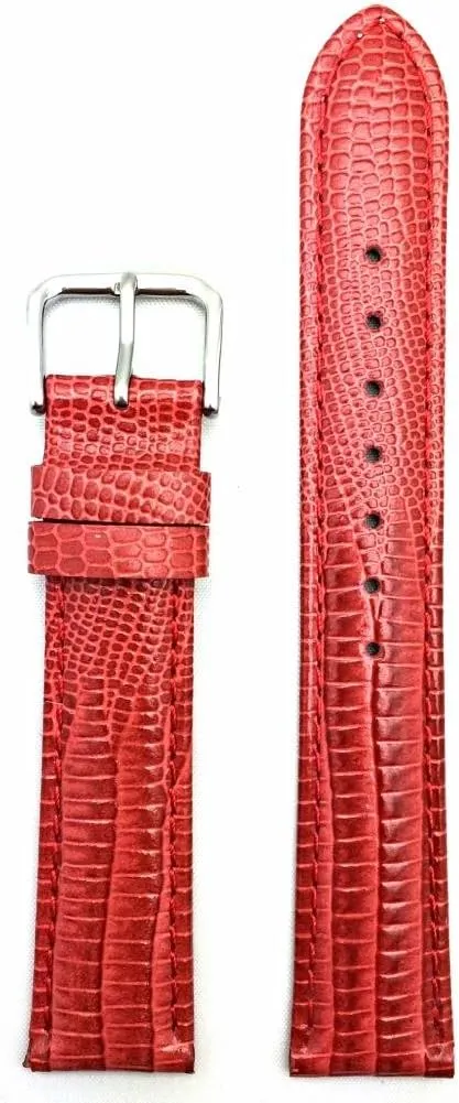 (Mens Standard Length) 18mm Red Genuine wearer crane violet hat Leather Watchband | Teju Lizard Grained, Lightly Padded Replacement Wrist Watchstrap that brings New Life to Any Watch 